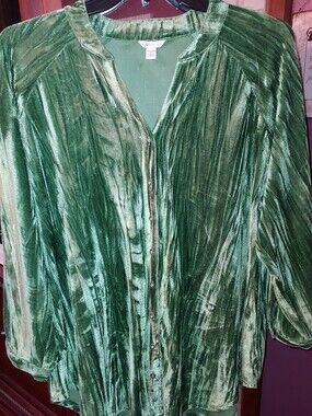 Cato Plus Size 18/20w Green Velvet Button Down Top